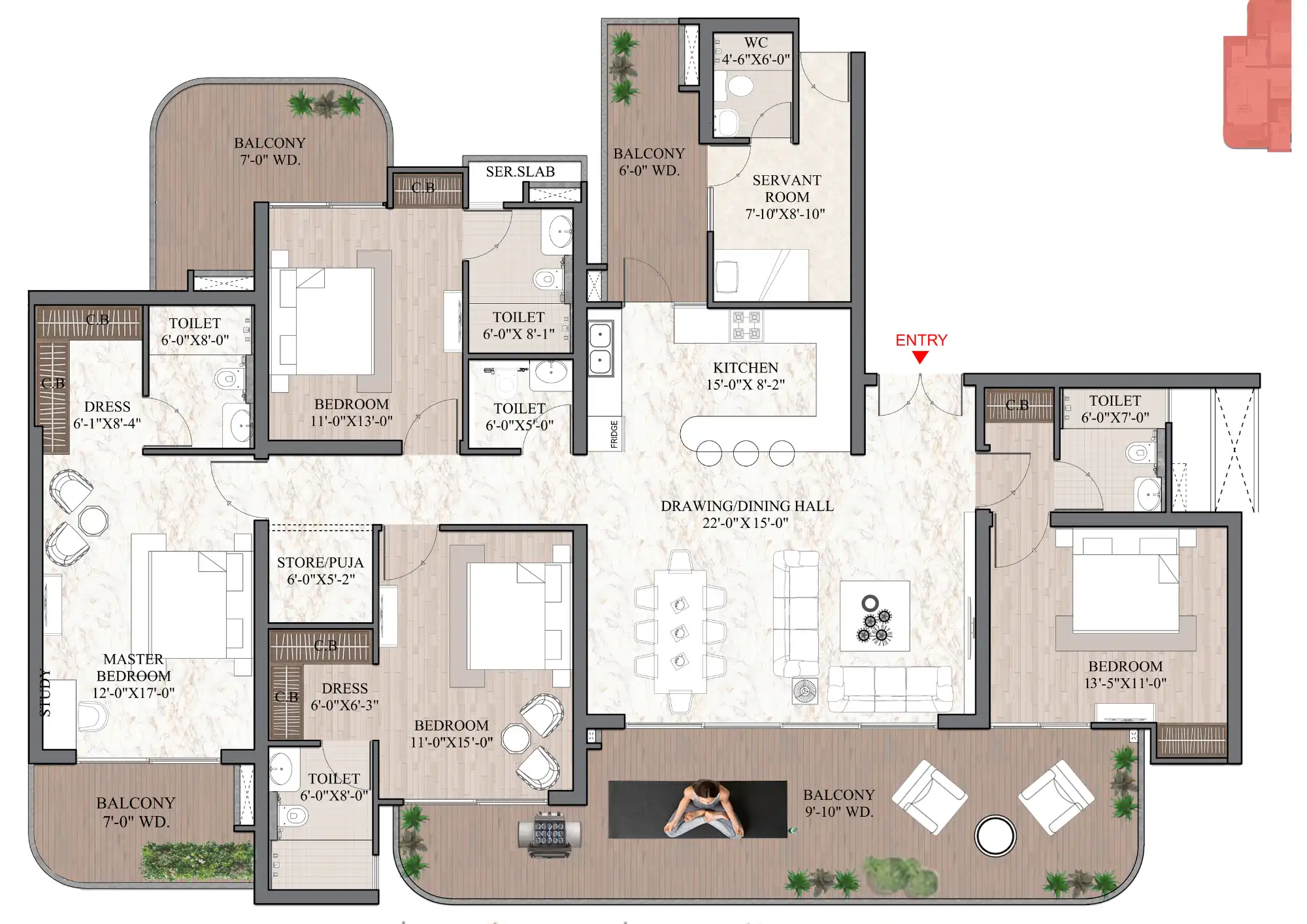 Ashtech Presidential Towers - 4BHK + 4T + Powder + Puja + Dress - 3495 Sq.Ft.